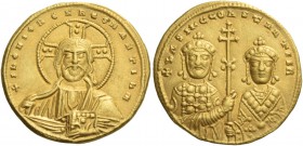 Basil II Bulgaroctonos, 976 – 1025, with Constantine VIII, co-emperor throughout the reign. Histamenon circa 1005-1025, AV 4.24 g. +IhS XIS ReX ReGNAN...