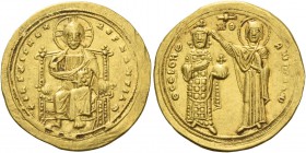 Romanus III Argyrus, 1028 – 1034. Histamenon 1028-1034, AV 4.42 g. +IhS XIS RЄX – RЄGNANTIhM Christ, nimbate, enthroned facing raising r. hand in bene...