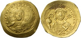 Constantine IX Monomachus, 11 June 1042 – 11 January 1055. Histamenon 1042-1055, AV 4.40 g. +IhS XIS REX – REGNANTIhM Facing bust of Christ, nimbate, ...