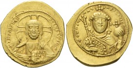 Constantine IX Monomachus, 11 June 1042 – 11 January 1055. Tetarteron 1042-1055, AV 4.06 g. +IhS XIS RC XbCSNANTIhm Facing bust of Christ, nimbate, ra...