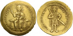Isaac I Comnenus, 1 September 1057 – 22 November 1059. Histamenon 1057-1059, AV 4.41 g. +IhS XIS REX – REGNANTIhm Christ, nimbate, seated facing on ba...