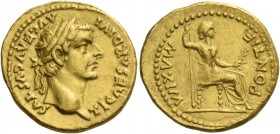 Tiberius augustus, 14 – 37. Aureus, Lugdunum 14-37, AV 7.71 g. TI CAESAR DIVI – AVG F AVGVSTVS Laureate head r. Rev. PONTIF – MAXIM Pax-Livia figure s...