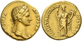 In the name of Antonia, wife of Nero Claudius Drusus. Aureus circa 41-45, AV 7.72 g. ANTONIA AVGVSTA Draped bust r., wearing crown of corn ears. Rev. ...
