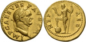 Vespasian, 69 – 79. Aureus 71, AV 6.70 g. IMP CAES VES – P AVG P M Laureate head r. Rev. NEP – RED Neptune standing l., r. foot on globe, holding acro...