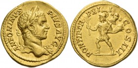 Caracalla augustus, 198 – 217. Aureus 209, AV 6.98 g. ANTONINVS – PIVS AVG Laureate bust r., with aegis on l. shoulder. Rev. PONTIF TR – P XI – I – CO...
