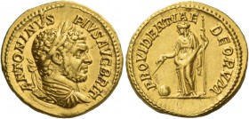 Caracalla augustus, 198 – 217. Aureus 210-213, AV 7.34 g. ANTONINVS – PIVS AVG BRIT Laureate, draped and cuirassed bust r. Rev. PROVIDENTIAE – DEORVM ...