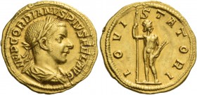 Gordian III, 238 – 244. Aureus 241-243, AV 4.55 g. IMP GORDIANVS PIVS FEL AVG Laureate, draped and cuirassed bust r. Rev. IOVI – STATORI Jupiter stand...