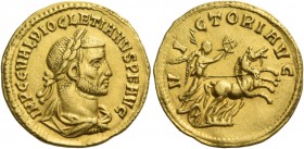 Diocletian, 284-305. Aureus, Cyzicus circa 284-294, AV 4.52 g. IMP C C VAL DIOCLETIANVS P F AVG Laureate, draped and cuirassed bust r. Rev. V – I – CT...