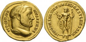 Diocletian, 284-305. Aureus, Carthago circa 296-305, AV 5.25 g. DIOCLETIA – NVS P F AVG Laureate head r. Rev. IOM CONSERVATORI AVGG ET CAESS NN Jupite...