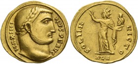 Maximinus II Daia augustus, 310 – 312. Aureus, Alexandria 311-313, AV 5.36 g. MAXIMI – NVS P F AVG Laureate head r. Rev. SOLI IN – VICTO Sol standing ...
