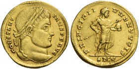 Constantine I augustus, 307 – 337. Solidus, Ticinum 320-321, AV 4.32 g. CONSTANT – INVS P F AVG Laureate head r. Rev. PRINCIPI I – VVENTVTIS Prince, i...