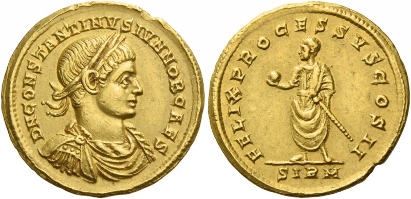 Constantine II caesar, 316 – 337. Solidus, Sirmium 321, AV 4.49 g. D N CONSTANTI...
