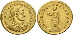 Constantine II caesar, 316 – 337. Solidus, Sirmium 321, AV 4.49 g. D N CONSTANTINVS IVN NOB CAES Laureate, draped and cuirassed bust r. Rev. FELIX PRO...