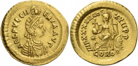 Aelia Pulcheria, sister of Theodosius II. Solidus, Constantinopolis 441-443, AV 4.44 g. AEL PVLCH – ERIA AVG Pearl-diademed, draped bust r., wearing d...