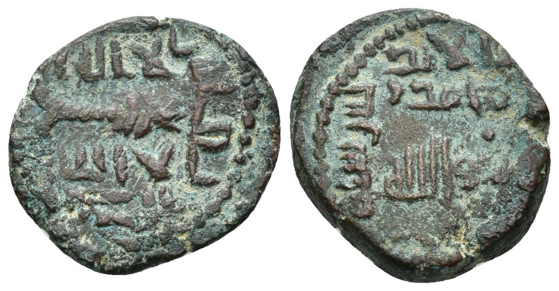CONQUISTA/GOBERNADORES. Felús. Al-Andalus. 110 H. CU 5,39 g. 20 mm. F XIX-d. Pát...