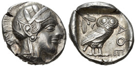 GRECIA ANTIGUA. ÁTICA. Atenas. Tetradracma (454-405 a.C.). A/ Cabeza de Atenea a der. R/ Lechuza a der. dentro de cuadrado incuso, detrás rama de oliv...