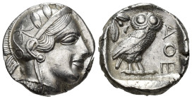 GRECIA ANTIGUA. ÁTICA. Atenas. Tetradracma (454-404 a.C.). A/ Cabeza de Atenea a der. con casco ornamentado. R/ Lechuza a der. mirando de frente; detr...