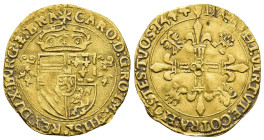 CARLOS V. Corona del sol. 1544. Amberes. AU 3,22 g. 26,8 mm. DEL-G102. Vanhoudt-223.AN. MBC.