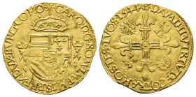 CARLOS V. Corona del sol. 1544. Dordrecht. AU 3,35 g. 26,2 mm. DEL-G763; Vanhoudt-223.DO. EBC-. Escasa.