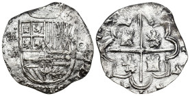 FELIPE II. 4 reales (159)6. Segovia. Juan de Arce. AR 13,49 g. 30,5 mm. AC-550. Abrillantada. MBC. Muy escasa.