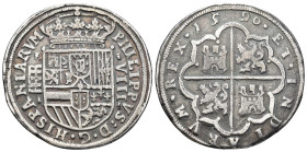 FELIPE II. 8 reales. 1590. Segovia. Falsa de época. AR 18,48 g. 40,8 mm. MBC-.