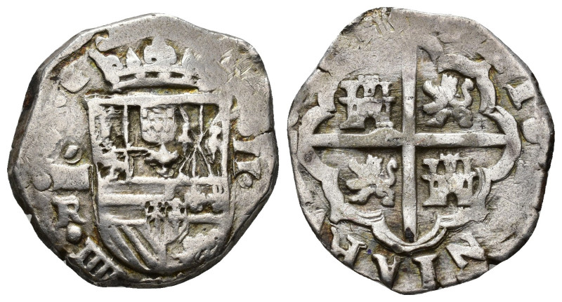 FELIPE IV. 2 reales. 1625. Segovia. R. Casa Vieja. Castillos y leones. Marca de ...