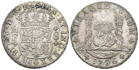 FELIPE V. 8 reales. 1736. México. MF. AR 26,84 g. 38,5 mm. VI-1144. Múltiples rayitas en rev. EBC-/MBC.