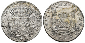 FELIPE V. 8 reales. 1744. México. MF. AR 26,6 g. 39,2 mm. VI-1152. Oxidaciones marinas. MBC+.