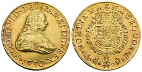 FERNANDO VI. 8 escudos. 1750. México. MF. AU 27,06 g. 35,9 mm. VI-600. R.B.O. EBC-/EBC. Muy escasa.