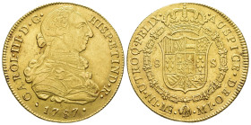 CARLOS III. 8 escudos. 1787. Lima. MI. AU 27,1 g. 37,7 mm. VI-1614. R.B.O. MBC+/EBC-.