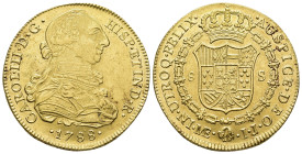 CARLOS III. 8 escudos. 1788. Lima. IJ. AU 27,04 g. 37,3 mm. VI-1616. Rayitas en rev. R.B.O. EBC-/EBC.