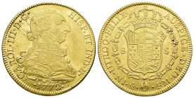 CARLOS III. 8 escudos. 1772. México. FM. AU 27,07 g. 36,6 mm. VI-1648. Pequeñas marcas. R.B.O. MBC+. Escasa.