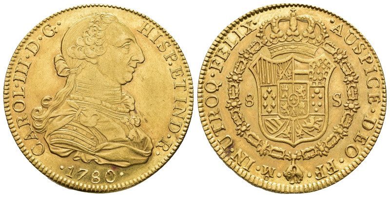 CARLOS III. 8 escudos. 1780. México. FF. AU 27,06 g. 37 mm. VI-. R.B.O. EBC-. Es...