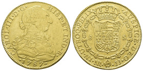 CARLOS III. 8 escudos. 1787. Nuevo Reino. JJ. AU 26,91 g. 37,1 mm. VI-1698. Pequeñas marcas. MBC.