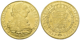 CARLOS III. 8 escudos. 1784. Popayán. SF. AU 27,02 g. 36,9 mm. VI-1723. Ligeras trazas de limpieza. R.B.O. EBC-.