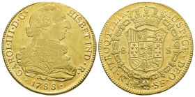 CARLOS III. 8 escudos. 1788. Popayán. SF. AU 26,45 g. 37,3 mm. VI-1727. Pequeñas marcas. R.B.O. MBC+/EBC-.