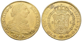 CARLOS III. 8 escudos. 1787/6. Potosí. PR. AU 27,02 g. 37,8 mm. VI-1738. Pequeñas marcas. R.B.O. MBC/MBC+.