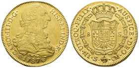 CARLOS III. 8 escudos. 1787. Sevilla. CM. AU 27,05 g. 37,7 mm. VI-1782. Pequeños defectos de cospel. R.B.O. EBC-/EBC.