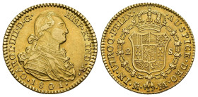 CARLOS IV. 2 escudos. 1801. Madrid. FA sobre MF. AU 6,83 g. 22,5 mm. VI-1052. MBC+/EBC-.