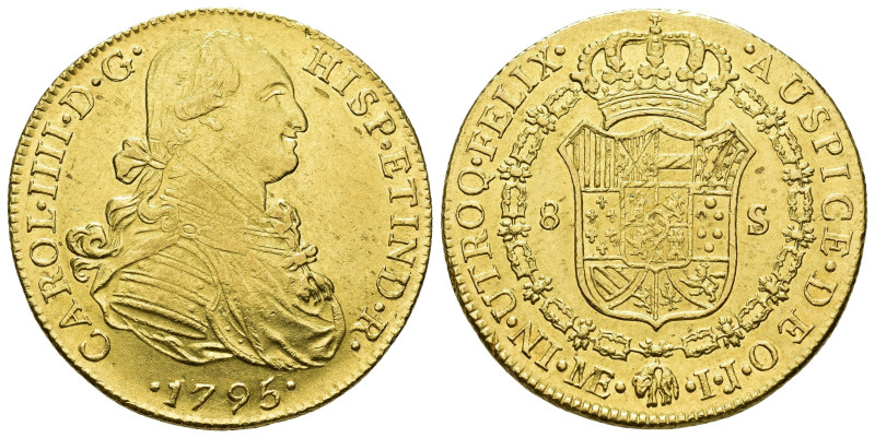 CARLOS IV. 8 escudos. 1795. Lima. IJ. AU 27,02 g. 36,5 mm. VI-1301. Rayas de aju...