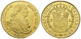 CARLOS IV. 8 escudos. 1803. Madrid. FA. AU 27,04 g. 37,7 mm. VI-1322. Pequeños defectos de acuñación. R.B.O. EBC. Rara.