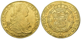 CARLOS IV. 8 escudos. 1804/3. Nuevo Reino. JJ. AU 26,51 g. 26,7 mm. VI-1362. R.B.O. EBC-/EBC.