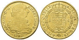 CARLOS IV. 8 escudos. 1790. Popayán. SF. AU 27,07 g. 37,1 mm. VI-1369. Pequeñas marcas. R.B.O. EBC/EBC-.