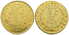 CARLOS IV. 8 escudos. 1792. Popayán. JF. AU 27,07 g. 37,1 mm. VI-1372. R.B.O. EBC-/EBC+.