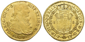 CARLOS IV. 8 escudos. 1807. Popayán. JF. AU 26,93 g. 37,4 mm. VI-1389. R.B.O. MBC+/MBC.