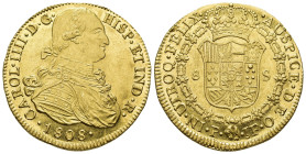 CARLOS IV. 8 escudos. 1808. Popayán. JF. AU 27,06 g. 36,7 mm. VI-1390. Pleno B.O. EBC+.