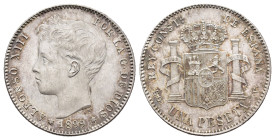 ALFONSO XIII. Peseta. 1899*18-99. Madrid. SGV. AR 5,07 g. 22,9 mm. VII-155. B.O. EBC+.