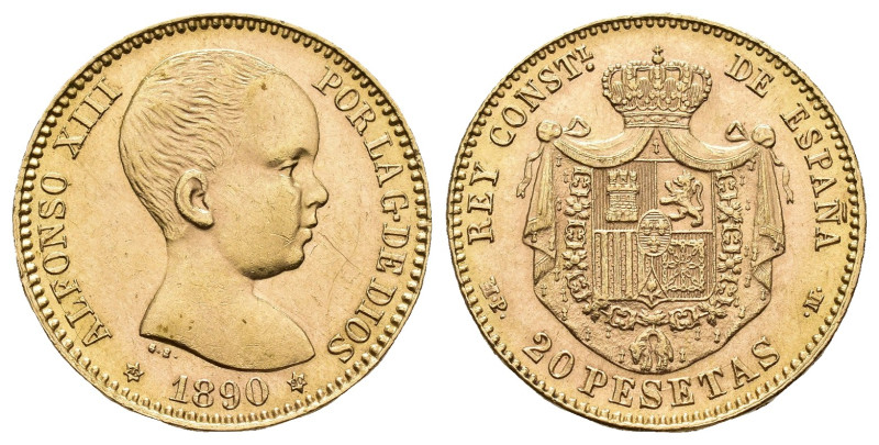 ALFONSO XIII. 20 pesetas. 1890*18-90. Madrid. MPM. AU 6,43 g. 21,2 mm. VII-195. ...