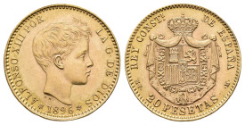 FRANCISCO FRANCO. 20 pesetas. 1896 *19-62. Madrid. MPM. AU 6,47 g. 21,2 mm. VII-415. SC.