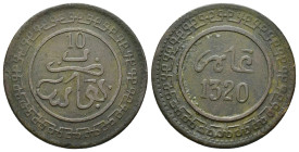 MONEDAS EXTRANJERAS. MARRUECOS. 10 mazumas. Fez. 1320 H. Y-17.3. CU 9,6 g. 30,1 mm. MBC.